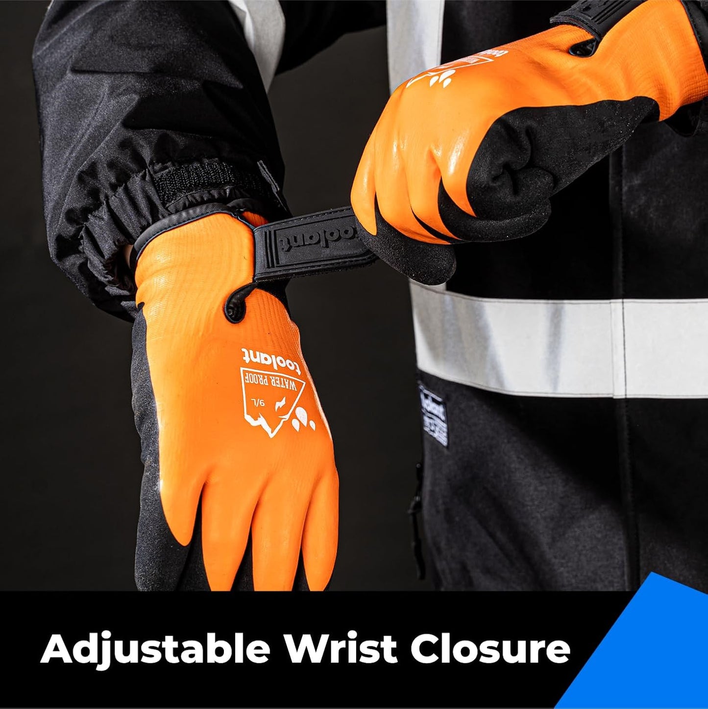 toolant 100% Waterproof Gloves Bulk Pack, 3 Pairs, Winter Work Gloves for Cold Weather, Touchsreen, Warm Freezer Gloves, Thermal Insulated, With Grip, Orange, Medium
