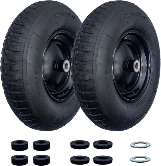 2-Pack 4.80/4.00-8" Pneumatic Wheelbarrow Wheel and Tires with 3"- 6" Center Hub and 3/4" Bushings