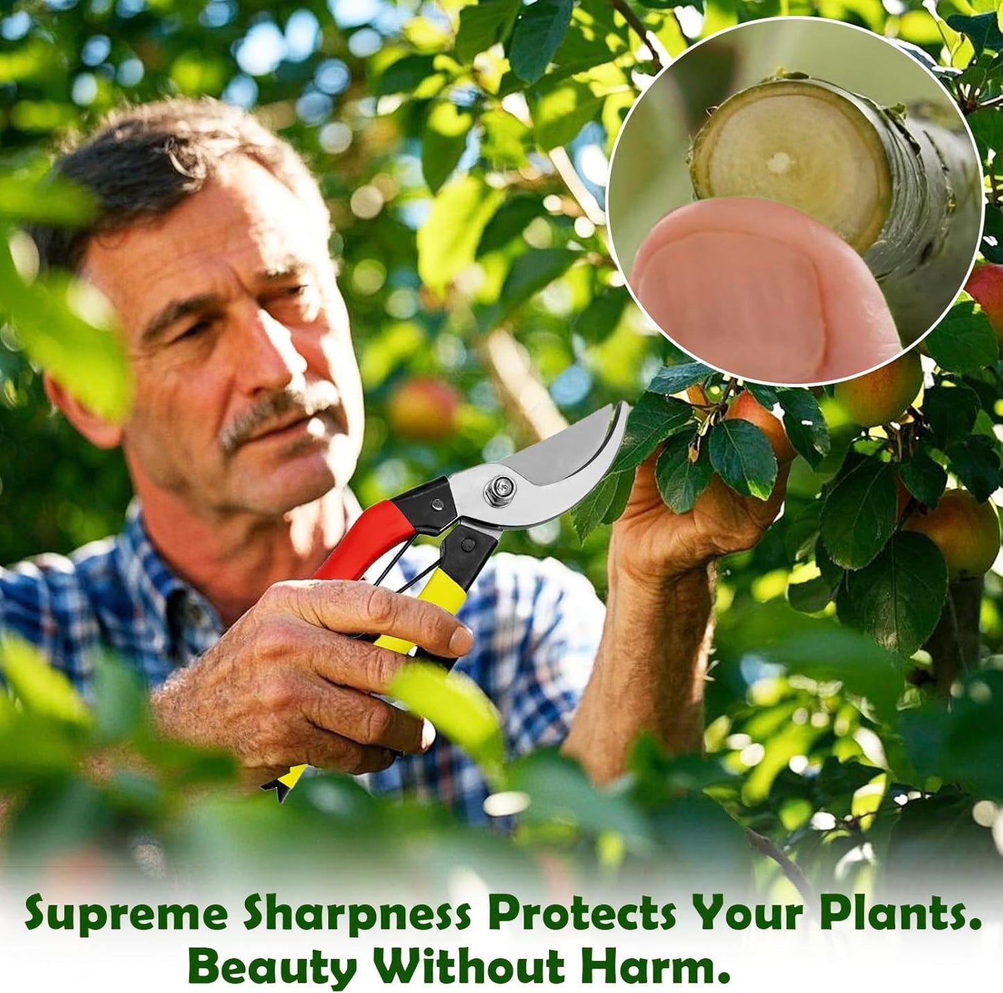 Pruning Shears for Gardening, 8-Inch Bypass Garden Shears with Sharp Steel Blade, Lightweight Garden Scissors with Spring and Lock for Trimming Branches, Flowers, Bonsai