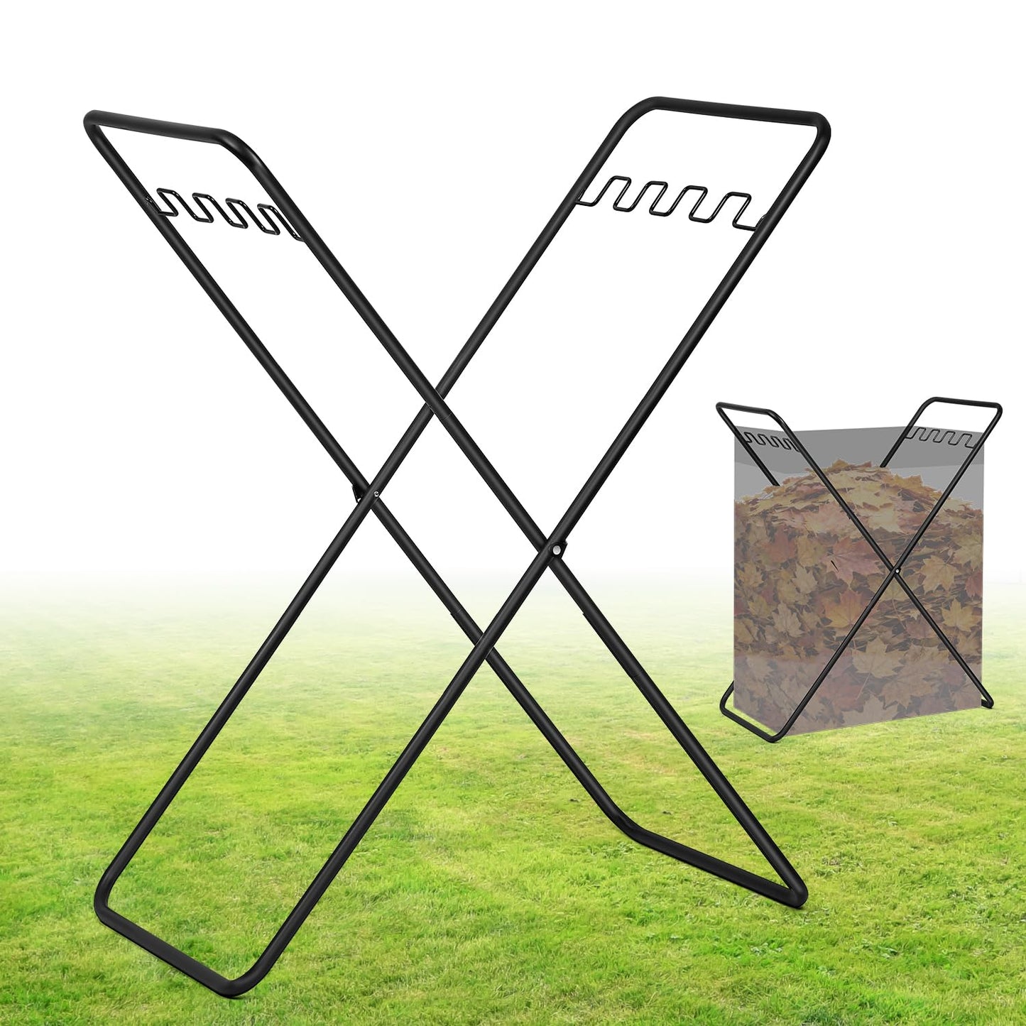 Trash Bag Holder Stand, Heavy Duty Foldable Metal Garbage Bag Frame Fits 30-50 Gallon, Portable Yard Leaf Bag Holder for Lawn Cleanup, Camping, Weeding, Parties