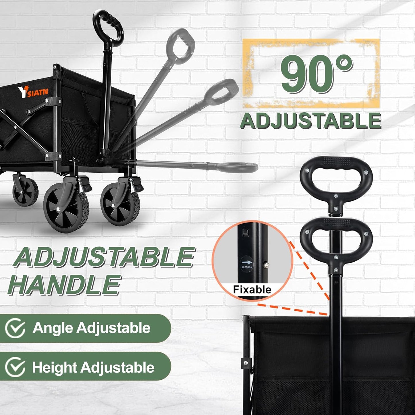 Collapsible Folding Wagon Cart with Tailgate - 300lbs Heavy Duty Foldable Utility Wagon and Brake Wheels - 100L Lightweight Grocery Wagons for Shopping Camping Sports Garden, Black