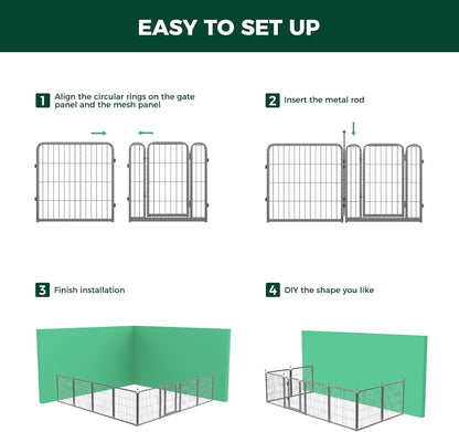 FXW Garden Fence Outdoor for The Yard – 24in(H) x 30.4ft(L) Heavy Duty Metal Animal Barrier for Dog and Rabbit, Decorative Dog Fence, 16 Panels, Silver