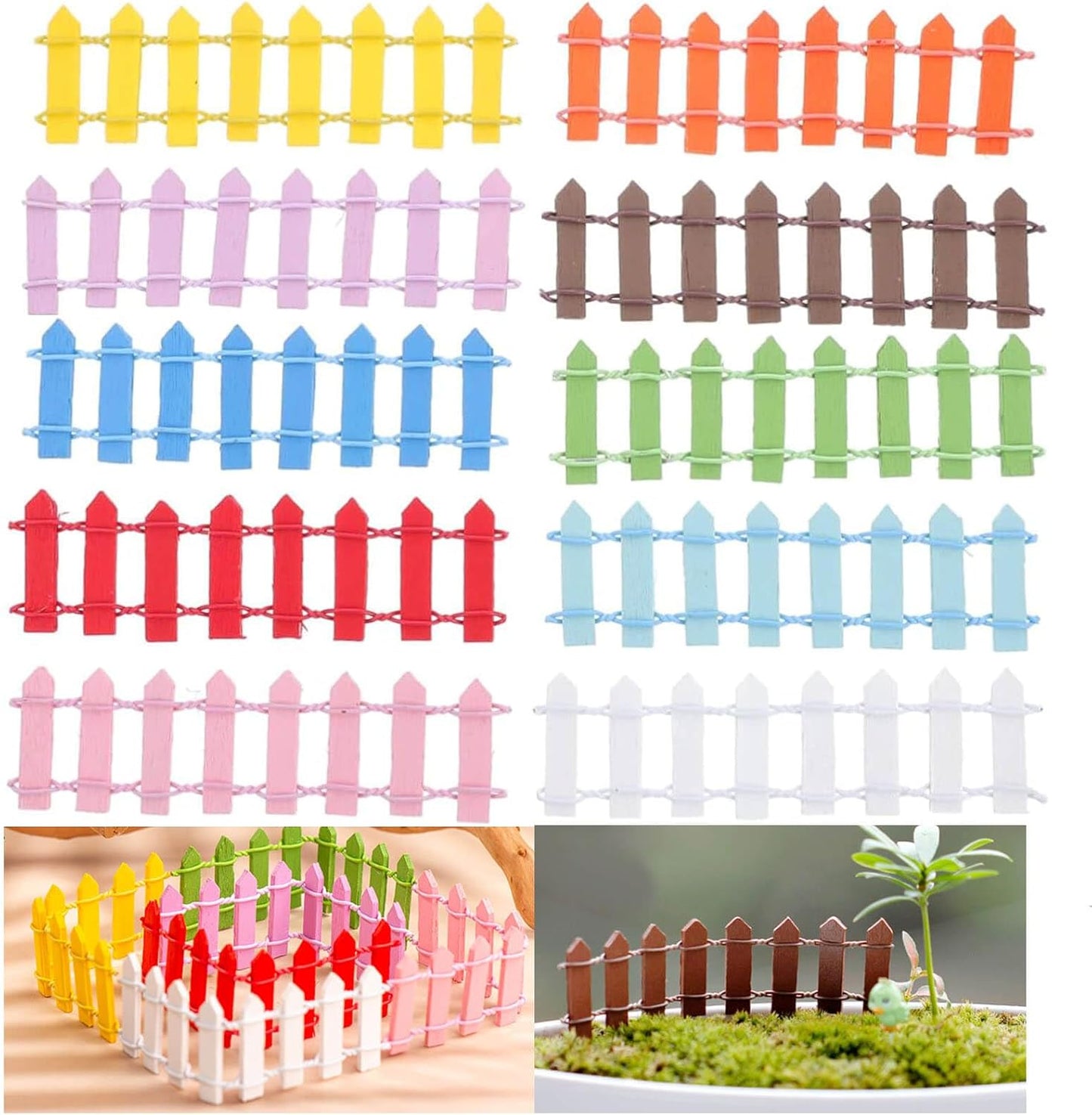 Miniature Fairy Garden Fence,Fairy Garden Accessories Outdoor Wood Picket Fence,10 PCS DIY Flowerpot Decoration, Miniature Garden Decoration