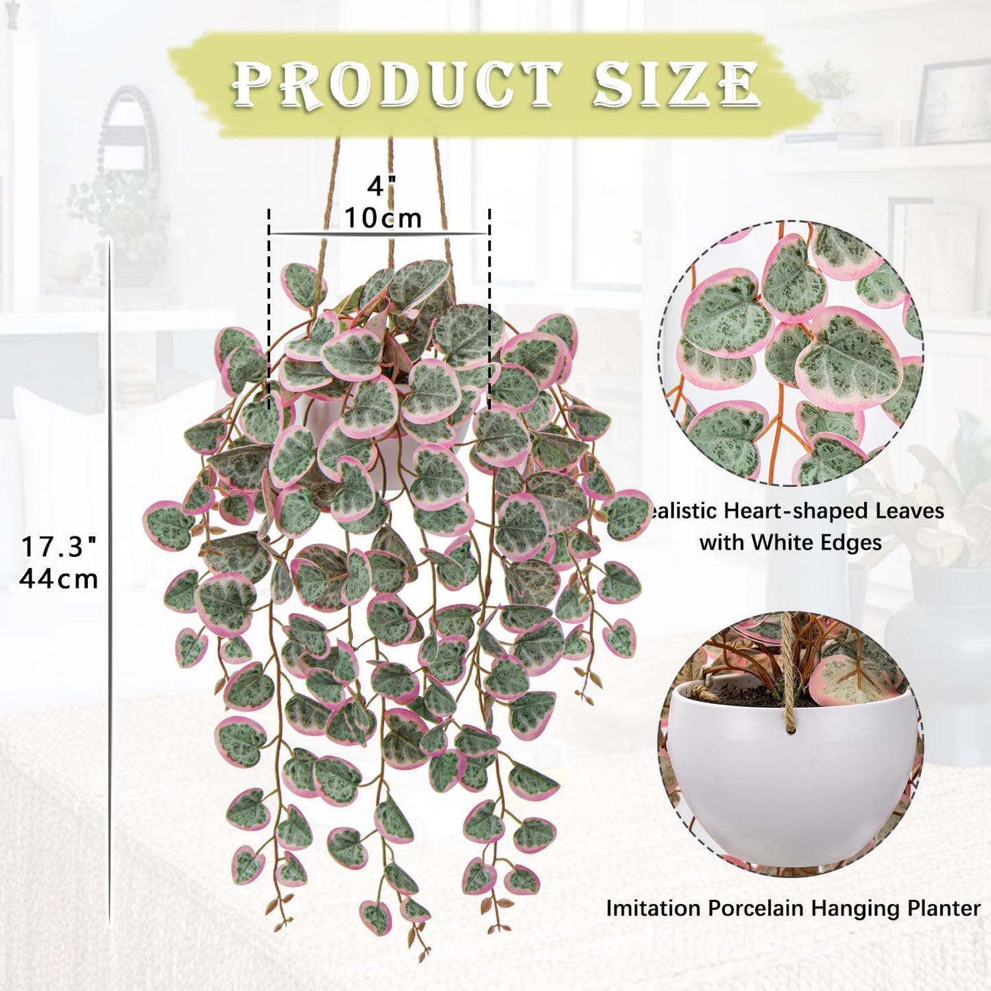 Briful Artificial Hanging Plants with Pot - 17'' Fake String of Heart Plants Faux Greenery for Home, Office, Room, Garden, Balcony, Patio, Front Door Decor