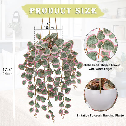 Briful Artificial Hanging Plants with Pot - 17'' Fake String of Heart Plants Faux Greenery for Home, Office, Room, Garden, Balcony, Patio, Front Door Decor