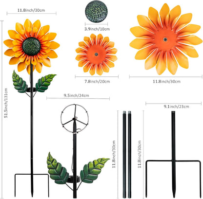 Sunflower Solar Wind Spinners for Yard and Garden - 52" Metal Windmill Ligths with LED Wind Sculptures with Stake for Lawn Patio Decor