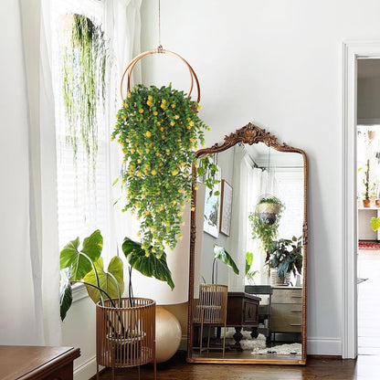 RECUTMS Pack of 4 Hanging Eucalyptus Plant Artificial Ivy Flower Vine Large Faux Wall Plants UV Resistant Greenery for Outdoor Patio Home Shelf Office Indoor Decor Yellow