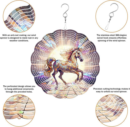 Horse Wind Spinner, 3D Hanging Stainless Steel Garden Spinner, Wind Spinner Hanging for Outdoor & Indoor Décor, Unique Gifts for Yard Garden Decoration or Patio Décor (Horse)