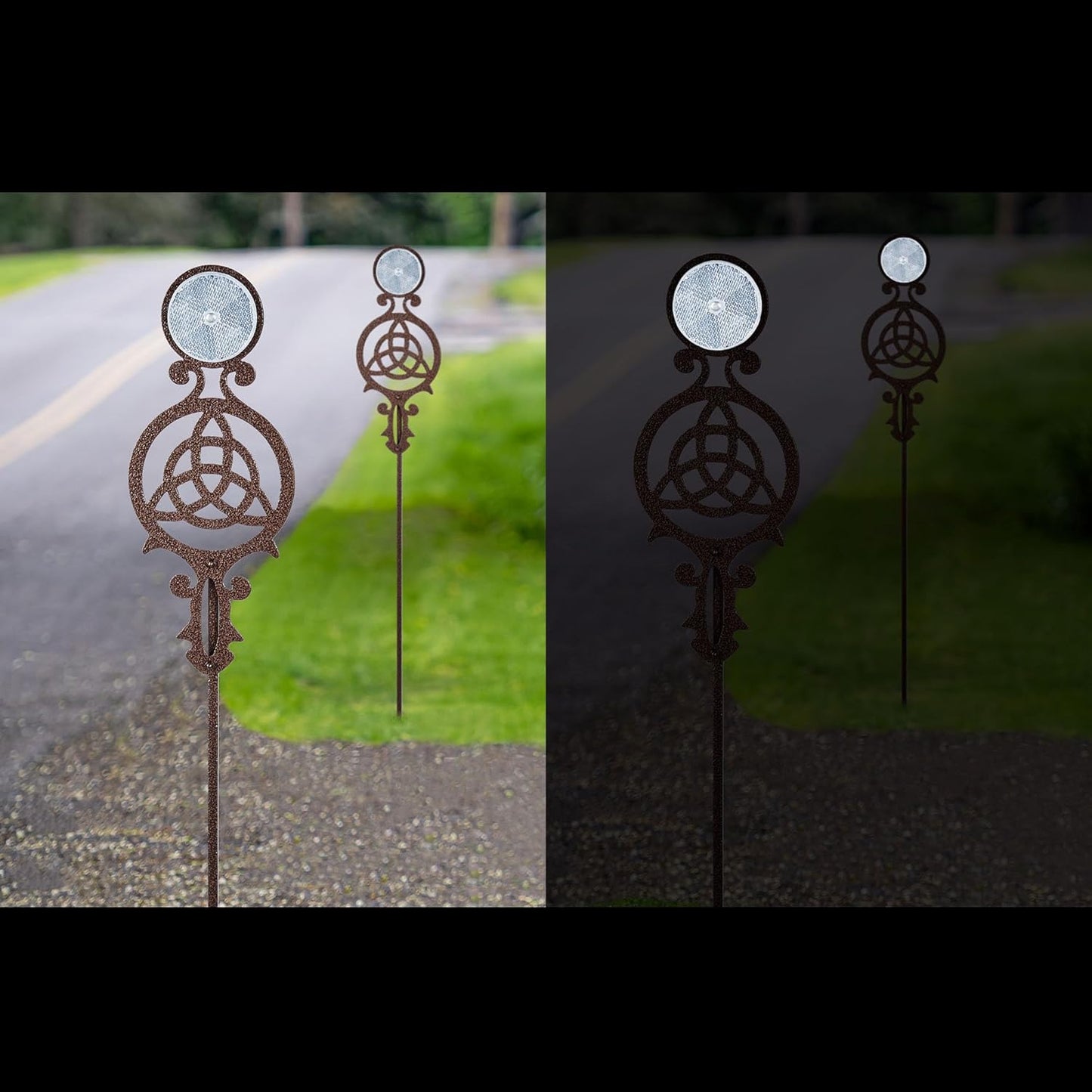 Touch of Class Pathways Reflective Driveway Marker Stake Set of Two for Outdoor Use | Celtic Knot Emblem Design | Personalized Tall Reflector Set of 2 | Weathered Bronze Durable Finish