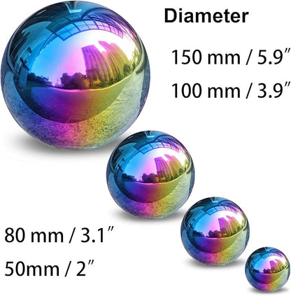 yarlung Set of 10 Stainless Steel Rainbow Gazing Balls, 50-150 mm Garden Mirror Globe Floating Pond Sphere, Polished Hollow Ball Reflective Ornament for Home Yard Outdoor Lawn Decoration