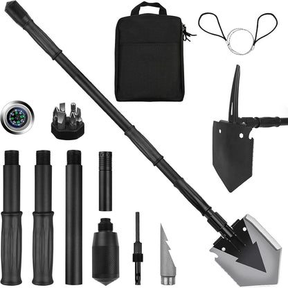 Camping Shovel 38'', with Pickaxe, Survival Folding Spade, Tactical Heavyduty Multitool, Military Compact Shovel for Off-Roading, Entrenching, Car Emergency, Outdoor