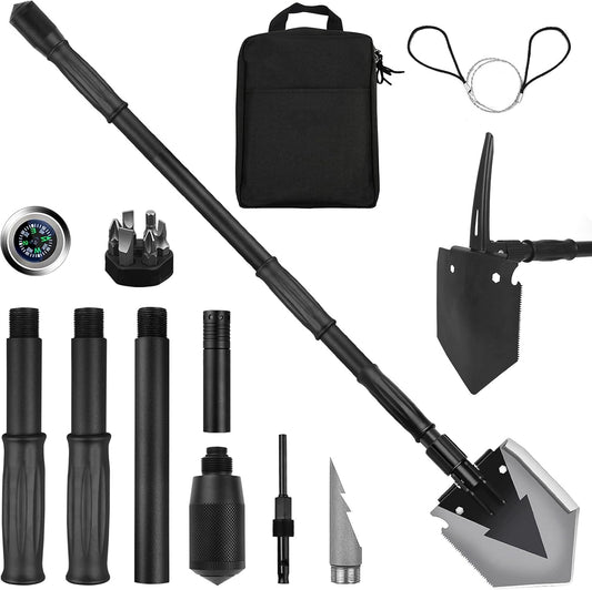 Camping Shovel 38'', with Pickaxe, Survival Folding Spade, Tactical Heavyduty Multitool, Military Compact Shovel for Off-Roading, Entrenching, Car Emergency, Outdoor
