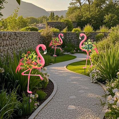 Pink Metal Flamingo Garden Statue - 20.5 inch Hand Flamingo Painted Metal Patio Art, Outdoor Decorative Stake Flamingo Statue for Lawn, Patio, Porch and Backyard, Gifts for Ladies (B Style 2 Pack)