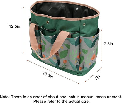 Garden Tool Bag, Portable Garden Tote Bag with Handle, Oxford Garden Tool Organizer Bag, Ideal Gardening Gifts for Wife and Parents, Tools Not Included(Orange Flower)