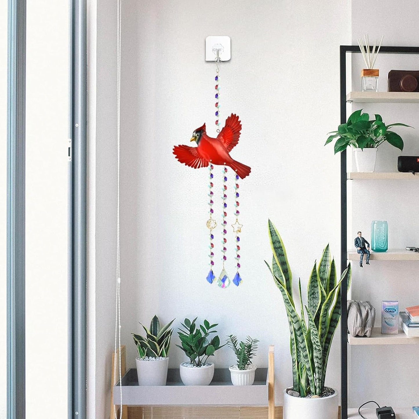 Red Cardinal Crystal Sun Catcher-Stained Glass Window Hanging Ornament with Rainbow Prism, Memorial Gift for Women, Handmade Bird Decor for Home Garden, Christmas Valentine Gift for mom(Red B)