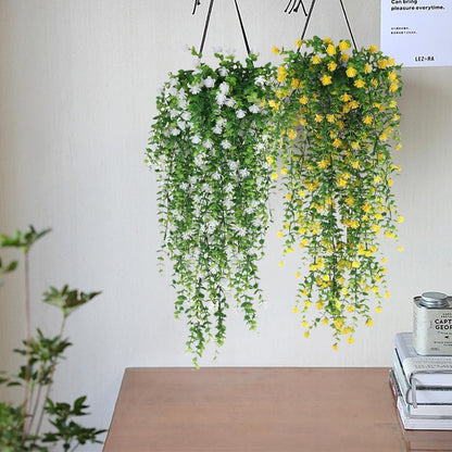 WEISPARK Artificial Hanging Flowers, 4pcs Fake Eucalyptus Vine Faux Flower Greenery Garland Plastic Plants for Indoor Outdoor Wall Garden Wedding Home Party Decor (White)