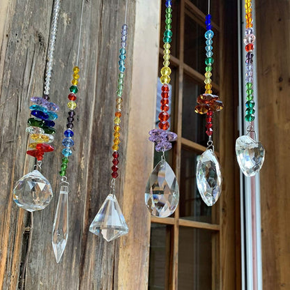 H&D HYALINE & DORA Colorful Crystals Glass Pendants Chandelier Suncatchers Prisms Hanging Ornament Octogon Chakra Crystal Pendants for Home,Office,Garden Decoration,Pack of 6