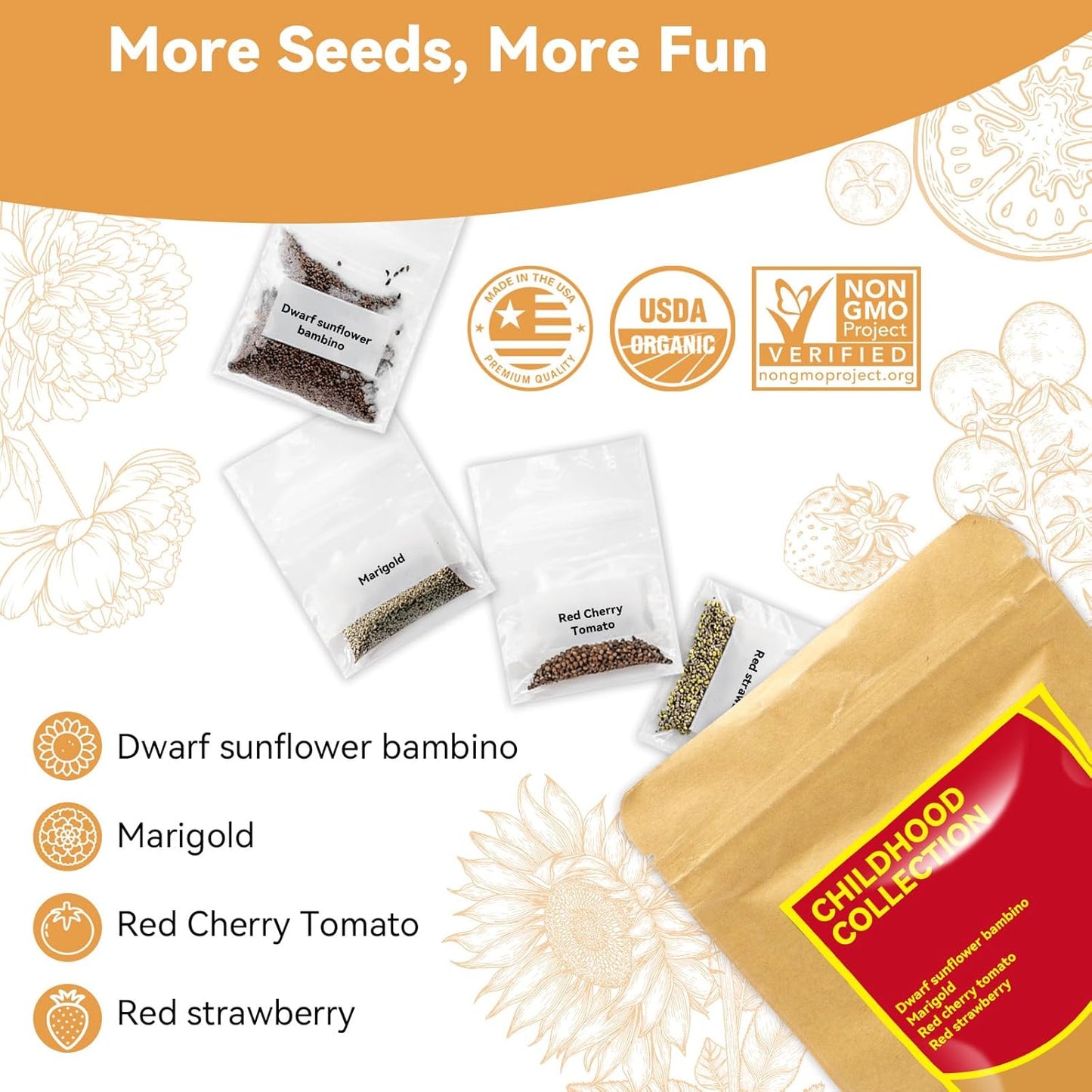 inbloom Vibrant Wildflower & Fruit Mixd Seed Pod Kit for AeroGarden, Ahopegarden Hydroponics Growing System, 12-Pods (350 Seeds+, Include Dwarf Sunflower, Marigold, Red Cherry Tomato, Red Strawberry