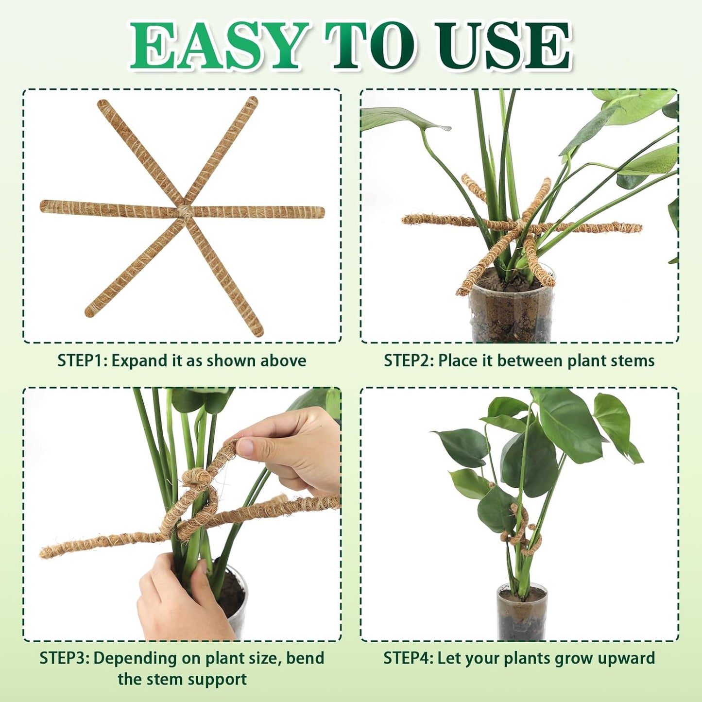 2PC Bendable Plant Climbers Stem Holders, 11.8 Inch Natural Coconut Fiber Climbing Houseplant Monstera Stem Supports, Reusable Flower Plant Stakes Trellis Stem Growth Accessories for Plant Indoor