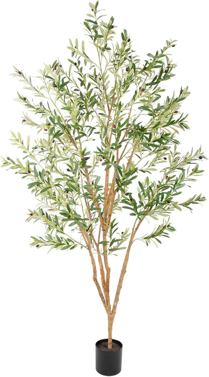 Bellacat 8ft Super Fuller Faux Olive Tree with Multiple Real Wood Trunks, 96in Olive Trees Artificial Indoor with Realistic Fruits & Leaves, Fake Olive Tree for Indoor & Outdoor Home Office Décor