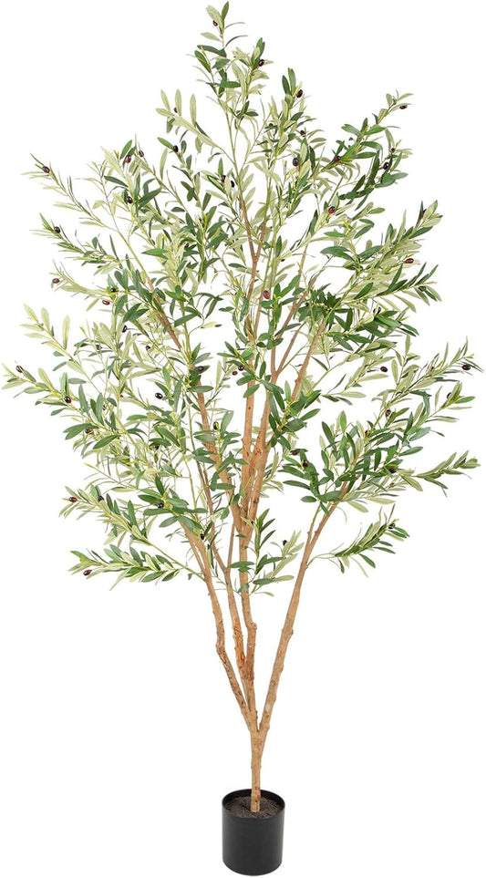 Bellacat 8ft Super Fuller Faux Olive Tree with Multiple Real Wood Trunks, 96in Olive Trees Artificial Indoor with Realistic Fruits & Leaves, Fake Olive Tree for Indoor & Outdoor Home Office Décor