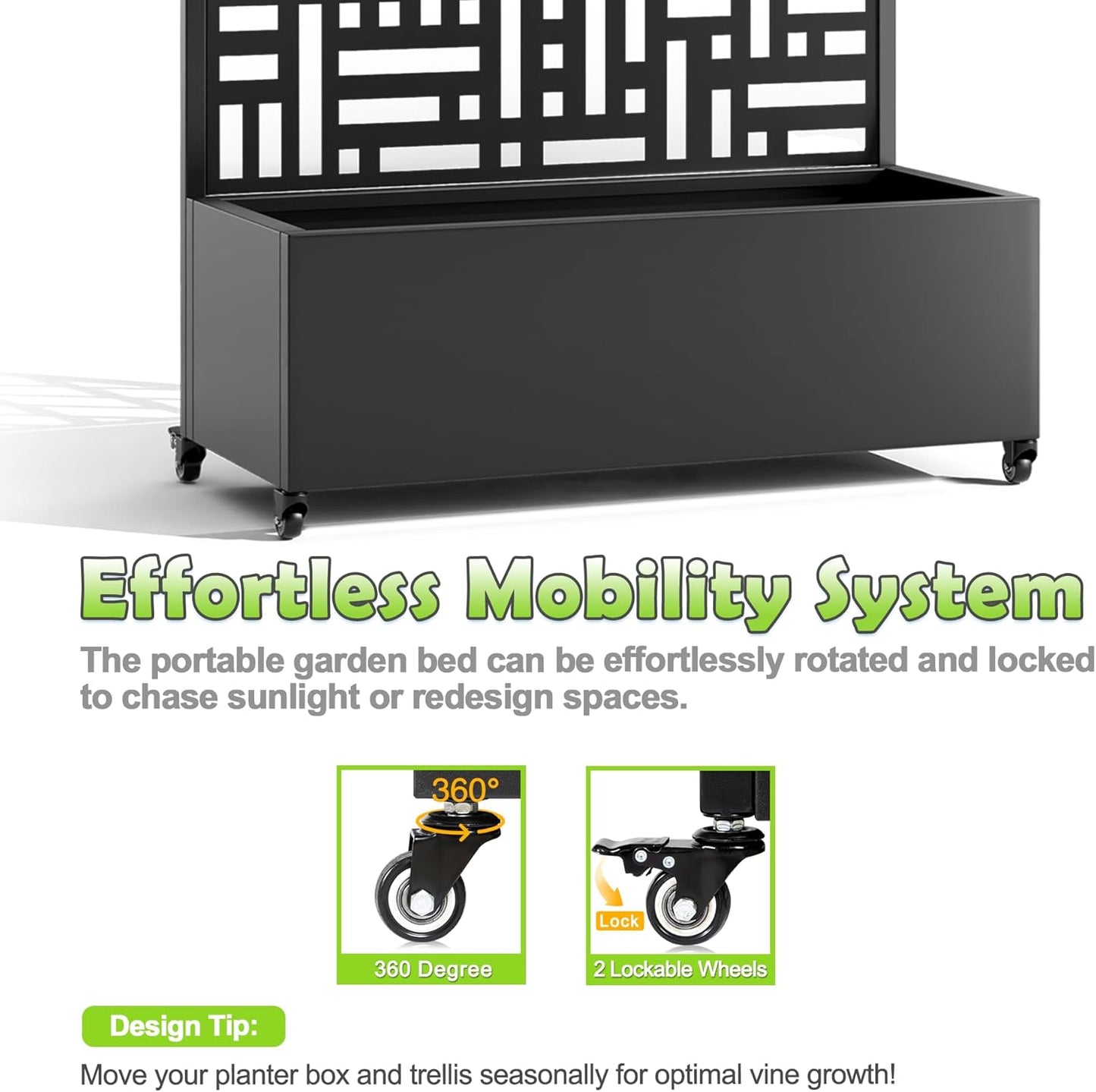 15.7"×70.9"×35.4" Metal Raised Garden Bed with Trellis and Wheels - Tall Trellis Planter Box for Climbing Plants, Vegetables & Vines - Outdoor Privacy Planters for Patio (Black-Helen)
