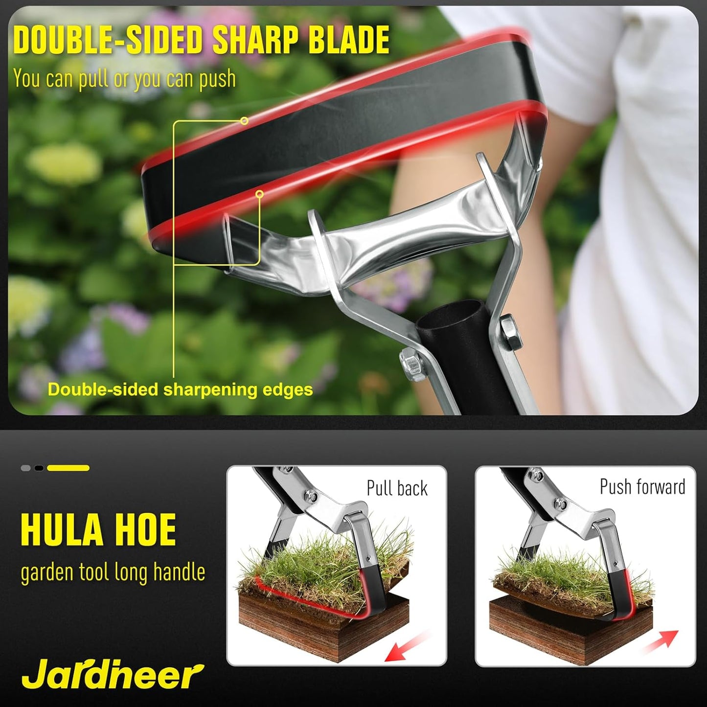 Jardineer Hula Hoe with Long Handle,Hoe Garden Tool, for Weeding, Stirrup Hoe for Flower Beds,Yards(64 inches)