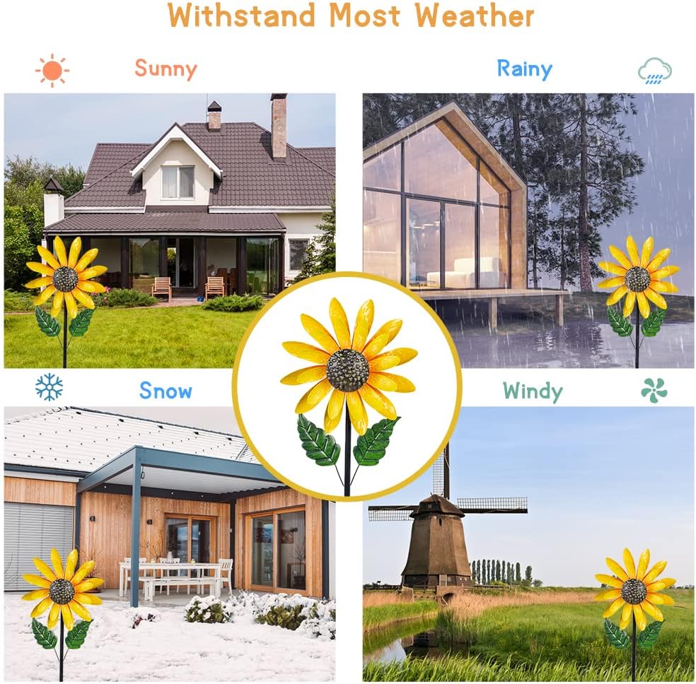 Viveta Sunflower Wind Spinner, 56" Metal Wind Spinner with Stake, Wind Spinners for Yard and Garden Lawn Patio Decor