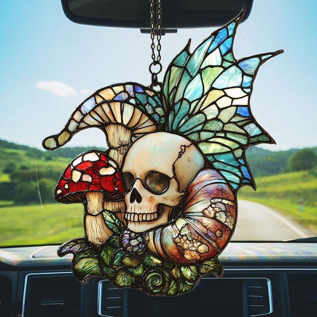 Boho Skeleton Mushroom Acrylic Suncatcher Stained Glass Effect Window Car Hanging Christmas Ornament Indoor Outdoor Decor Garden Sun Catcher Panel for Boho Lover for Women Mom Grandma