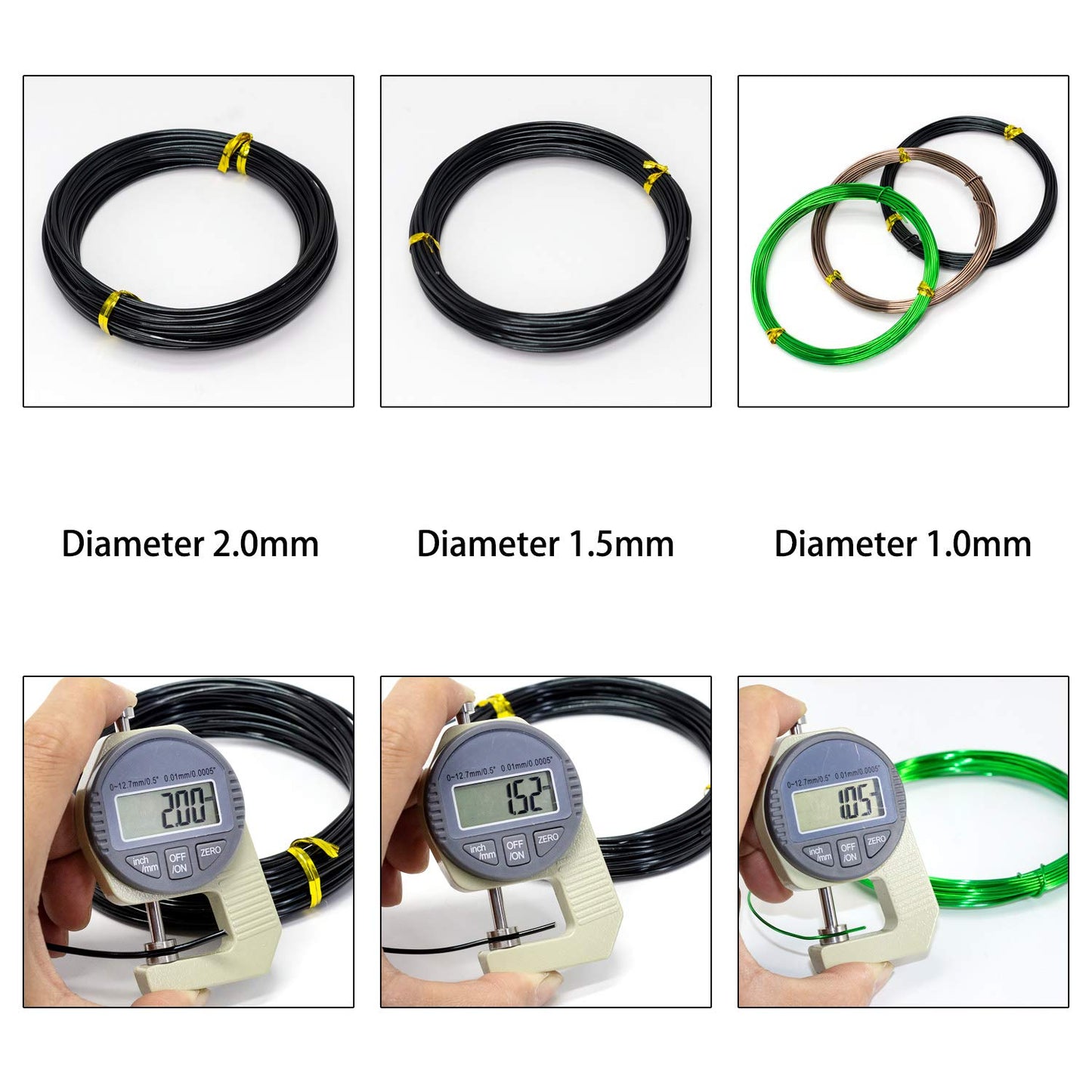 Bonsai Wire Kit - 5 Rolls, 164 Feet Total. Anodized Aluminum Training Wire, 1mm/1.5mm/2.0mm, for Bonsai Trees Indoor