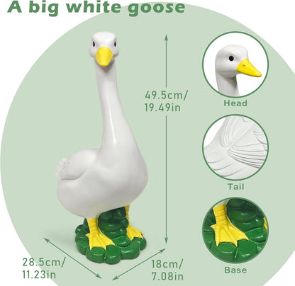 Porch Goose Garden Decor Statues - Large White Yard Goose Statue Resin Duck Sculpture 20"High Lawn Goose Front Porch Goode Home Decorations Housewarming Birthday Gifts for Mom Women (Without Clothes)