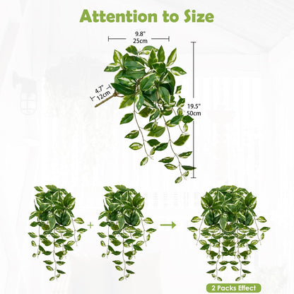 Oairse Artificial Hanging Plants Hanging Faux Pothos Vines Plants Fake Wall Plant Greenery Decor for Bedroom Bathroom Living Room Balcony Shelf Indoor Outdoor Décor