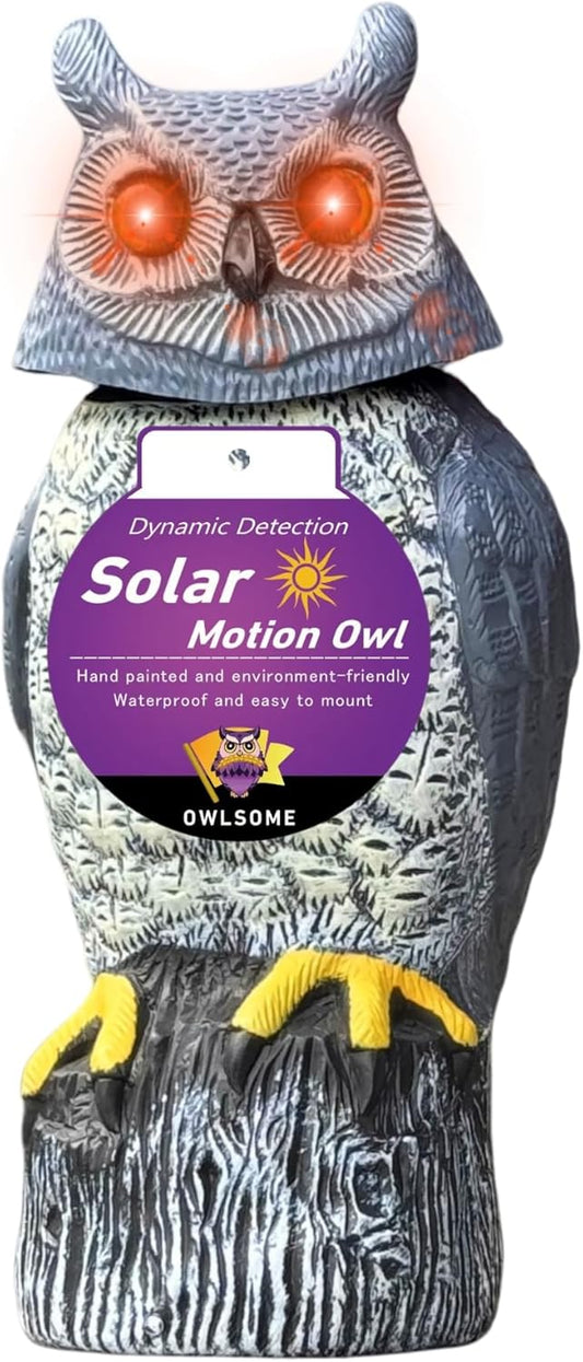 Owlsome Solar Owl with Colored Flashing Eyes, Rotating Head, Hoot Sound, Motion Detector and Silent