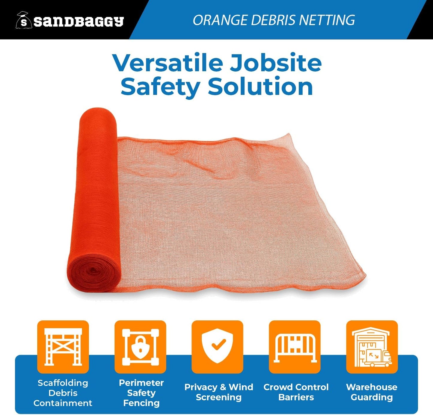 Sandbaggy Fire Resistant Debris & Safety Netting | Orange Construction HDPE Mesh (2, 4 ft x 150 ft)