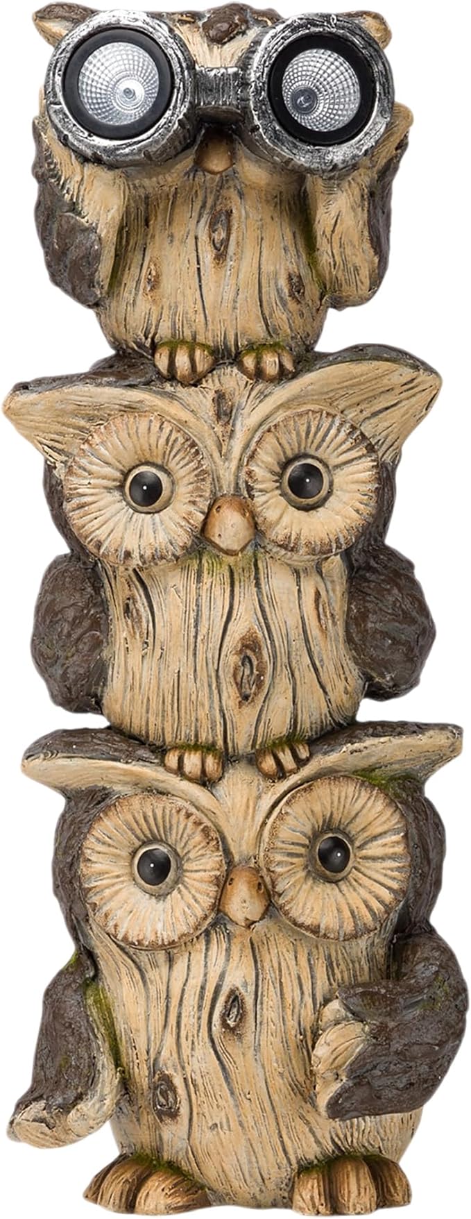 Alpine Corporation 25" Tall Outdoor Solar Powered Binocular Owls Yard Statue with LED Lights