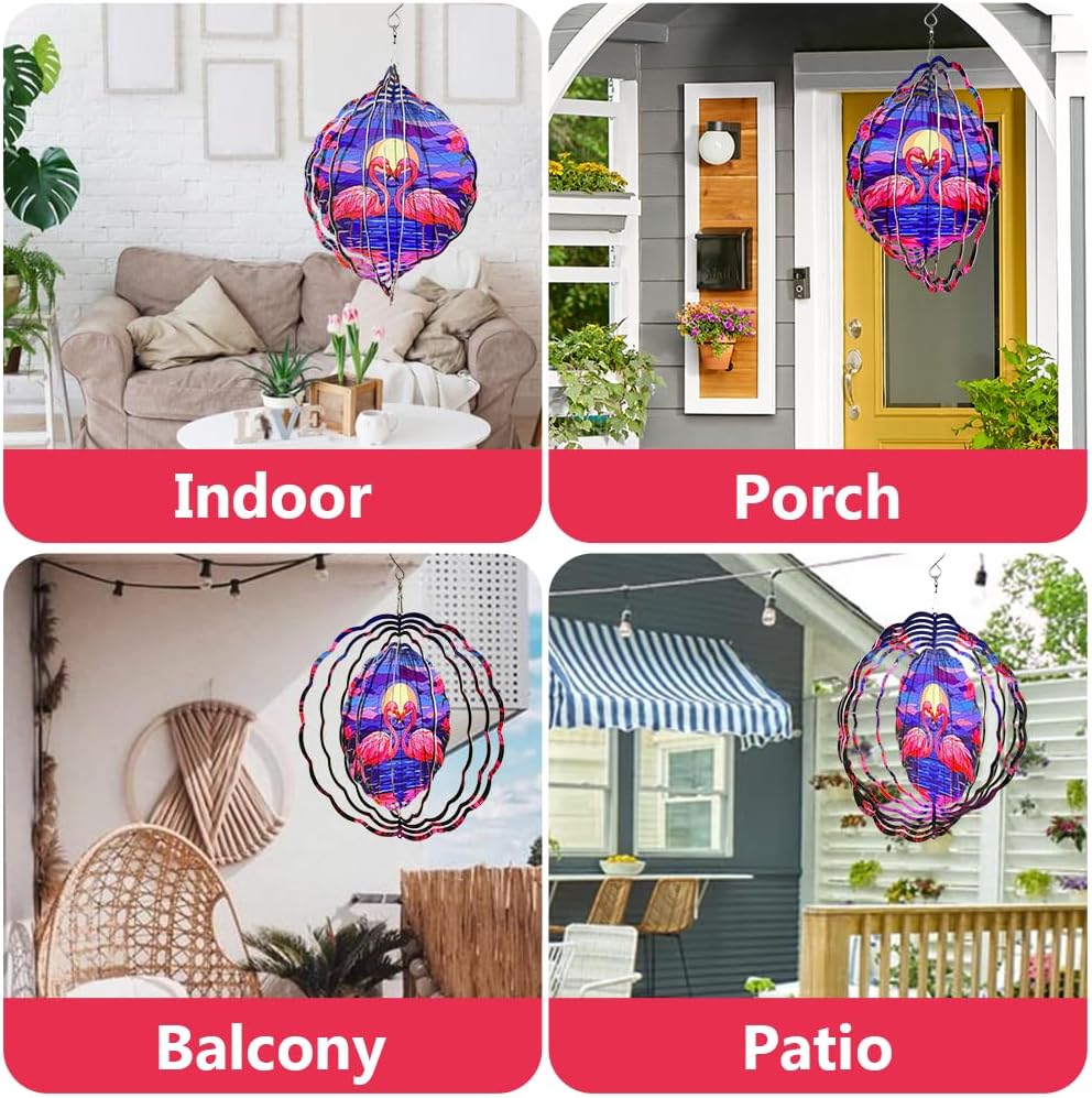 Flamingo Wind Spinner, 3D Hanging Stainless Steel Garden Spinner, Wind Spinner Hanging for Outdoor & Indoor Décor, Unique Gifts for Yard Garden Decoration or Patio Décor (Flamingo)