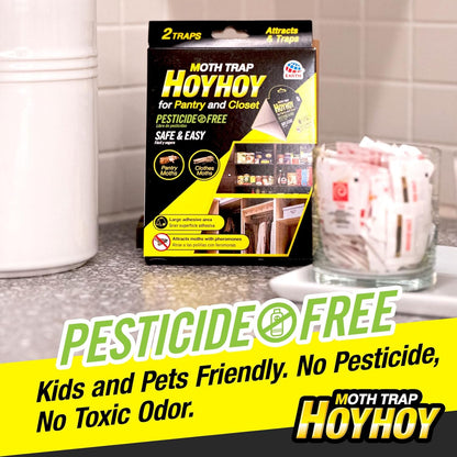 HOY HOY Pheromone-Infused Glue Traps – 4 Traps (2 Packs), Effective for Pantry & Closet Moths, Dual Hanging/Placement Options, Lasts Up to 3 Months