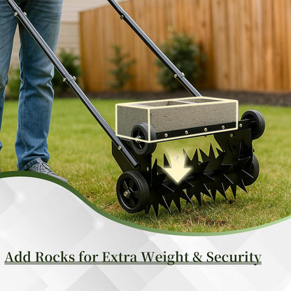 VINGLI Lawn Aerator, 19-Inch Heavy Duty Push Spike Aerator with 4 Wheels, Easy-to-Assemble, 45'' Push Rolling Aerator for Lawm, Yard and Garden(Black)