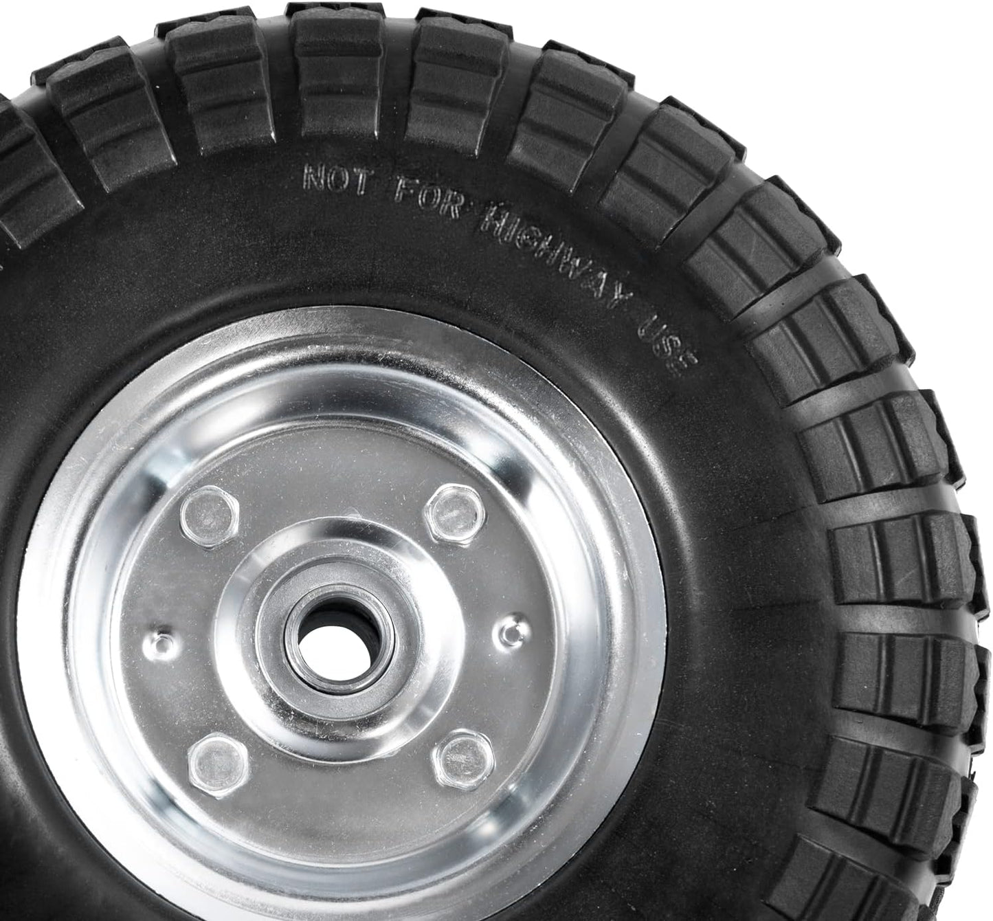 4.10/3.50-4 Tire Wheels Flat Free 10" Heavy Duty Solid Flat-Free Replacement Tire with 5/8 Axle Compatible with Gorilla Carts, Wheelbarrow, Dolly, Hand Truck (2-Pack)