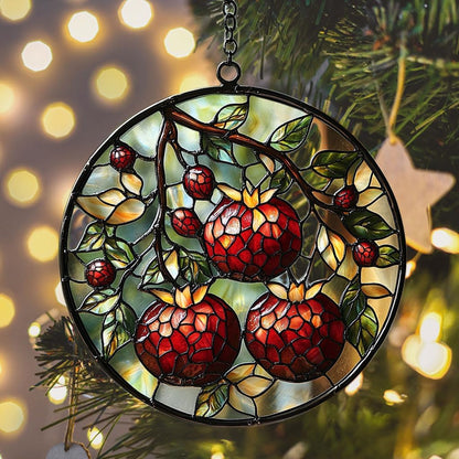 Cottage Pomegranate Acrylic Suncatcher Stained Glass Effect Window Car Hanging Christmas Ornament Indoor Outdoor Decor Garden Sun Catcher Panel for Acrylic Suncatcher Lover for Women Mom Grandma