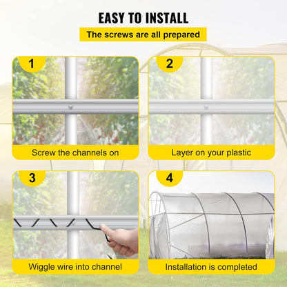 VEVOR Greenhouse Spring Wire and Lock Channel 50 Packs, 6.56 ft PE Coated Aluminum Alloy Bundle Kit, Plastic Poly Film or Shade Cloth Attachment w/Screws, Silver