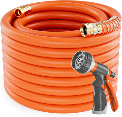 SPECILITE Garden Water Hose 200 ft x 3/4 in Heavy Duty, Flexible and Lightweight, Burst 600 psi, Kink-less Hybrid Rubber Pipe for Backyard, 3/4'' Brass Fittings, Orange