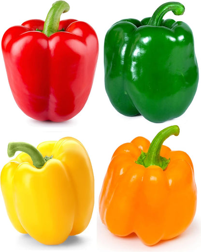 Sweet Bell Pepper Seeds Collection – 4 Colorful Varieties: Big Red, Giant Green, Orange Horizon & Yellow Sunbright – Non-GMO Heirloom Vegetable Seeds for Planting Indoors & Outdoors.
