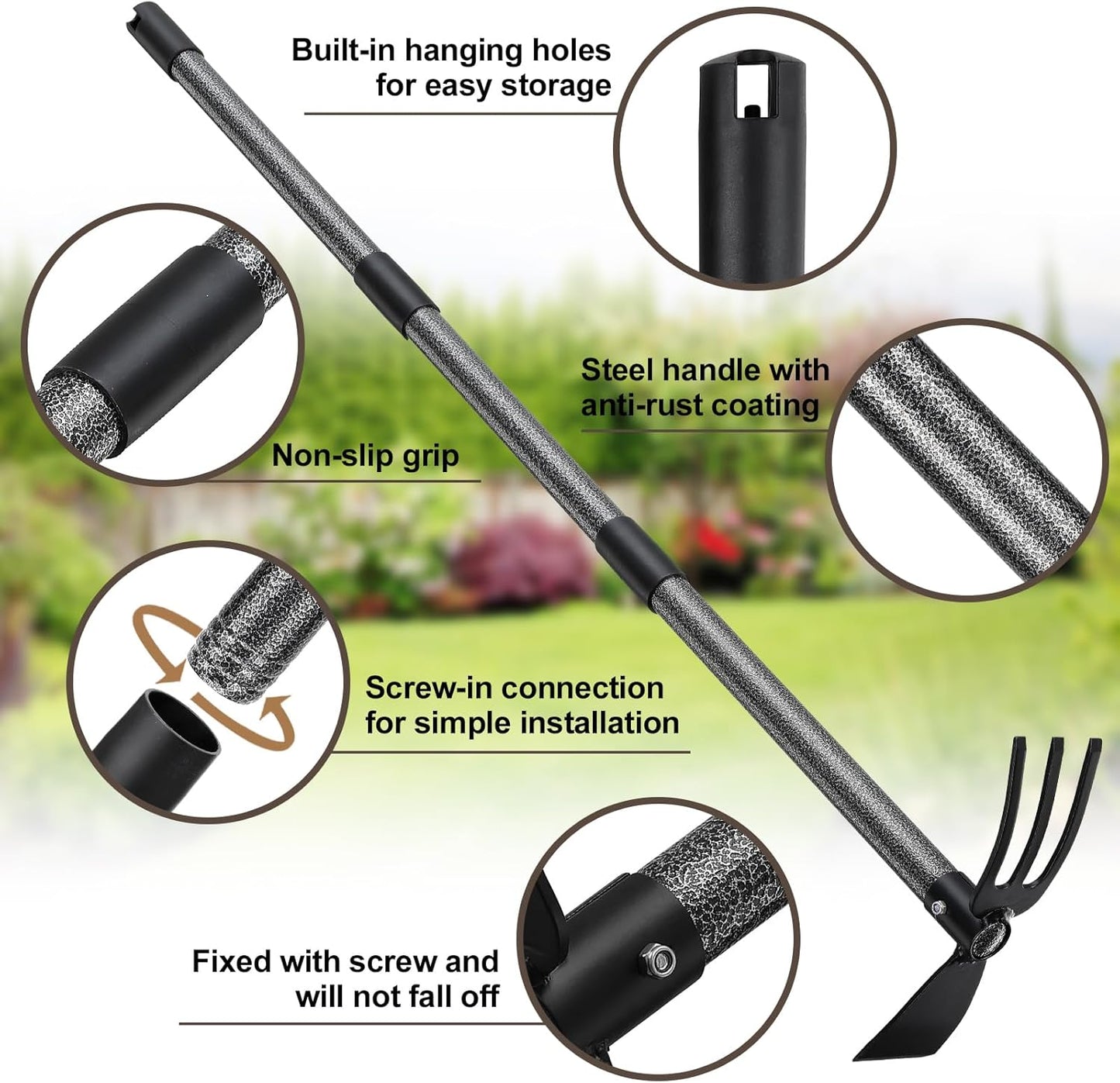 COCONUT Hoe Garden Tool, 60 Inch Garden Hoe Long Handle for Weeding, Hoe Cultivator 2 in 1 Hand Garden Tools for Gardening Planting