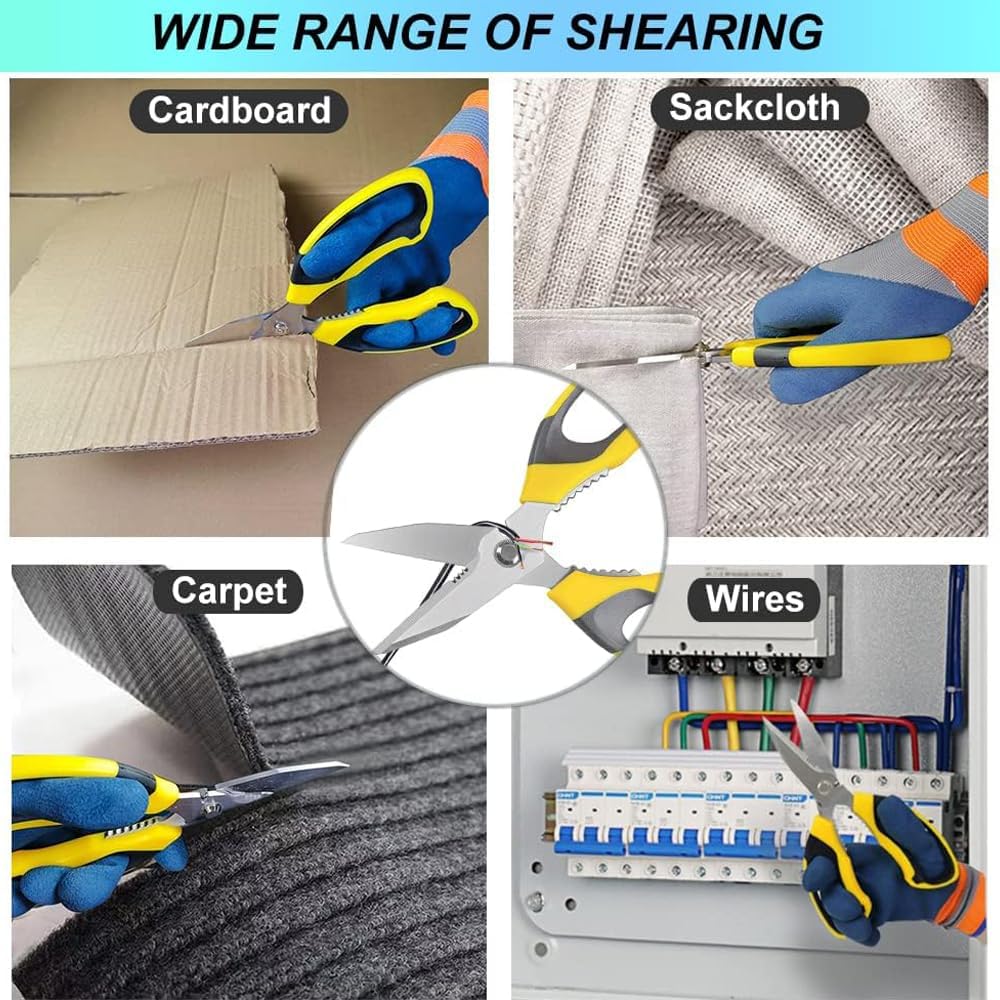 Ultra Sharp Stainless Steel Shears, Heavy Duty Scissors with Protective Cover, All Purpose Carpet Shears, Easy Cutting Cardboard, Leather, Fabric, Wires