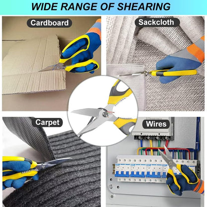 Ultra Sharp Stainless Steel Shears, Heavy Duty Scissors with Protective Cover, All Purpose Carpet Shears, Easy Cutting Cardboard, Leather, Fabric, Wires