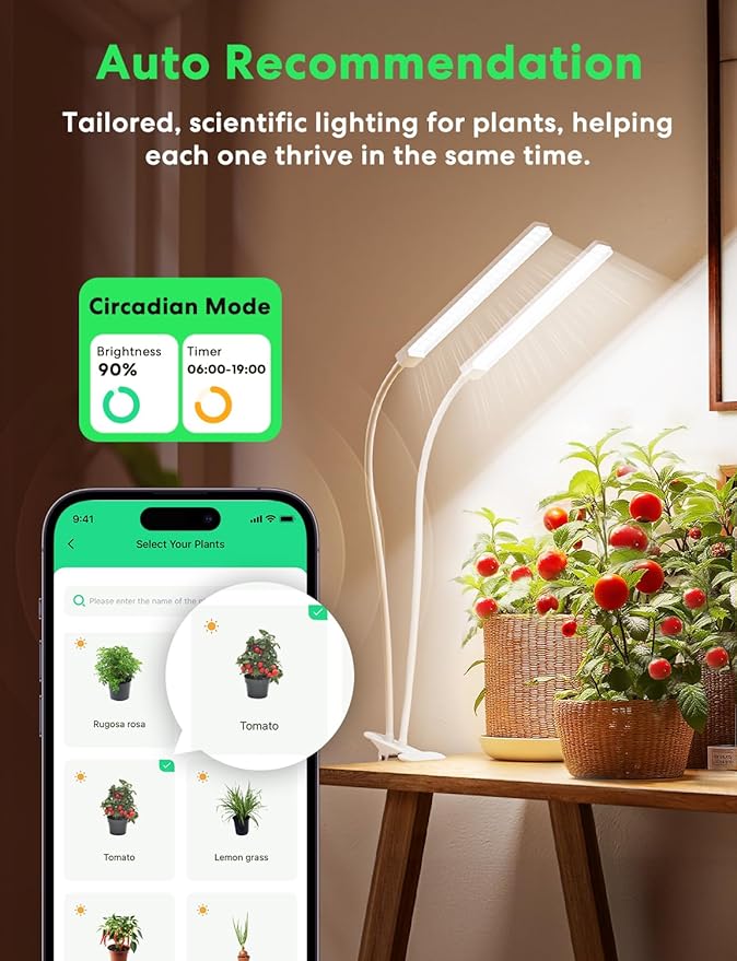 Smart Plant Lights for Indoor Growing, 2025 Brightest 2500lm Grow Lights for Indoor Plants Full Spectrum, Ideal Clip Plant Grow Light, 24H Timer, APP Control, Alexa