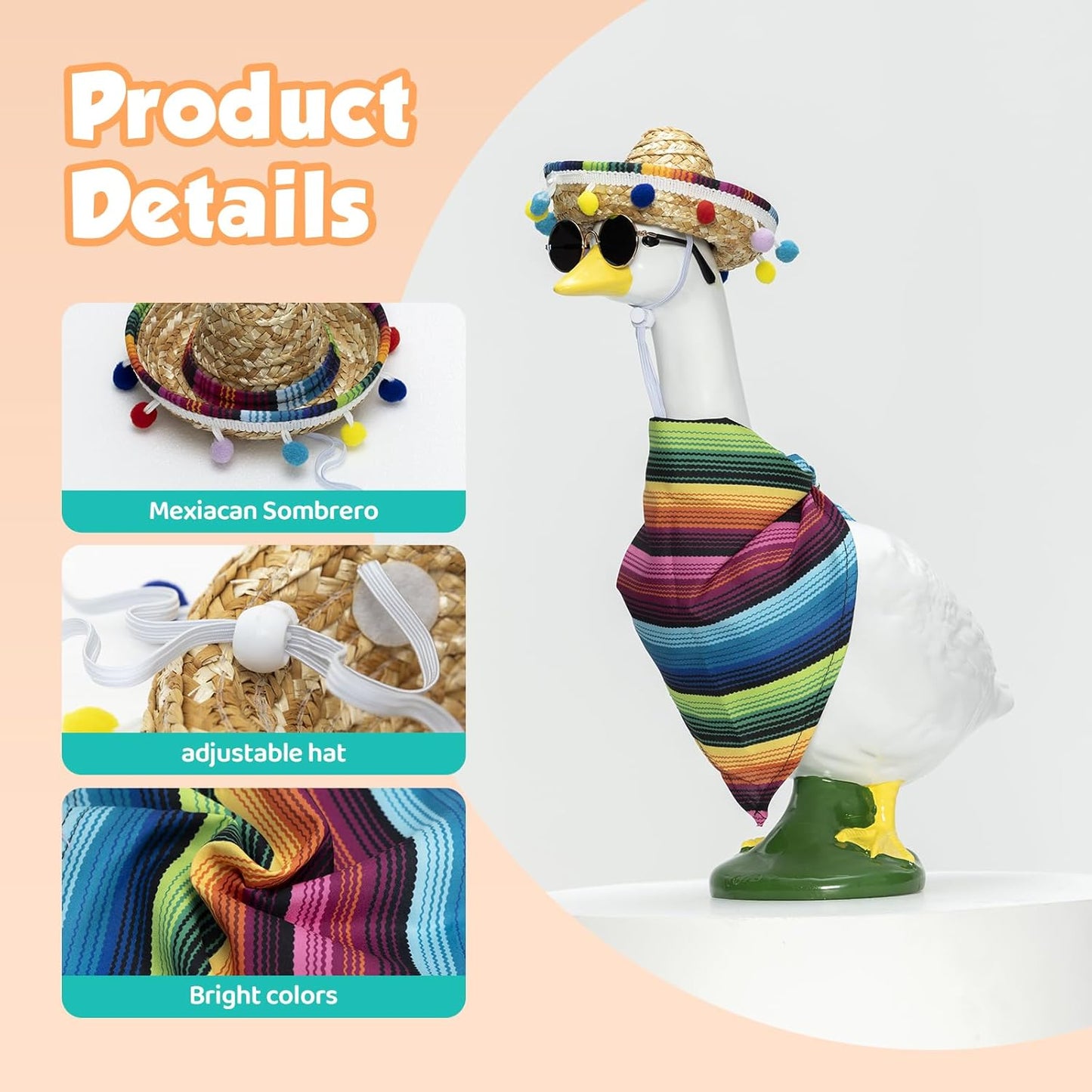 2 Set Lawn Goose Outfits – Mexican Theme with Bandana & Yellow Raincoat Costume for 23"/17" Goose Statues – Ideal for Garden, Patio, or Yard Decor
