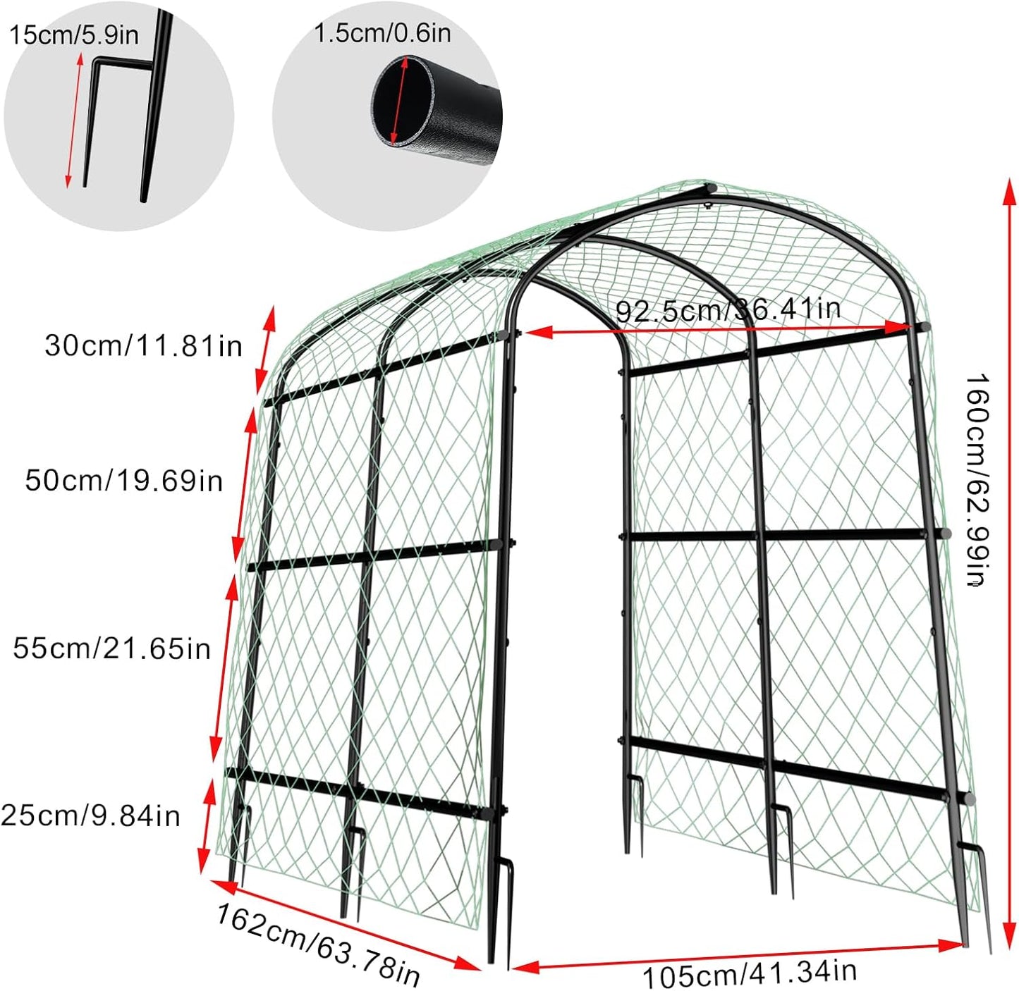 unho Black Iron Garden Arch Trellis for Climbing Plants, 41*64*63inch, Rustic Archway Arbor Tunnel for Vegetables, Cucumber, Raised Bed