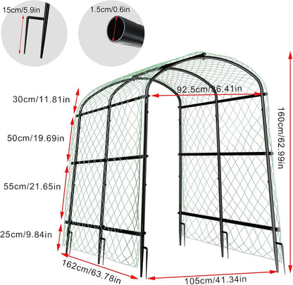 unho Black Iron Garden Arch Trellis for Climbing Plants, 41*64*63inch, Rustic Archway Arbor Tunnel for Vegetables, Cucumber, Raised Bed